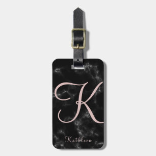 Etiqueta De Bagagem Inicial Monogrammed Dourado cor-de-rosa do mármor