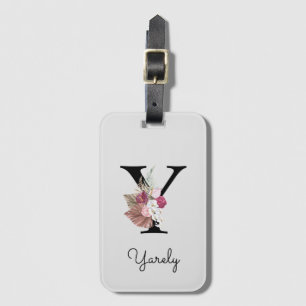 Etiqueta De Bagagem Inicial Y Monogramada Rosa Floral Boho