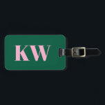 Etiqueta De Bagagem Inicials Personalizadas Rosa Verde Modernas<br><div class="desc">Esta etiqueta de bagagem apresenta suas iniciais e informações de contato em rosa sobre um fundo verde.</div>