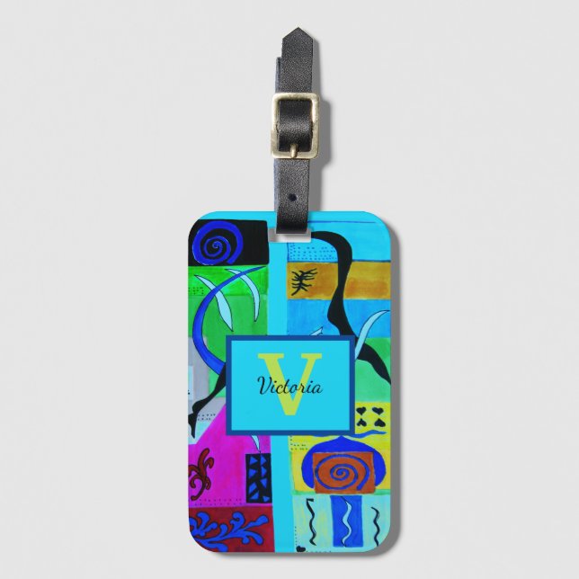 Etiqueta De Bagagem Inspiração Abstrato de Moda Azul do Matisse (Frente Vertical)