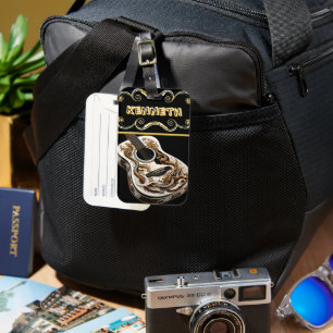 Etiqueta De Bagagem Intrair Design de Violão com Detalhes do Dragão