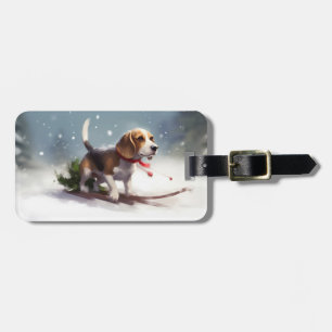 Etiqueta De Bagagem Inverno da neve do Natal da Beagle