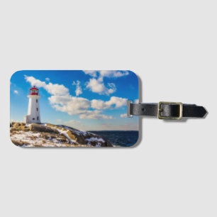 Etiqueta De Bagagem Inverno do farol na angra de Peggy, Nova Escóci