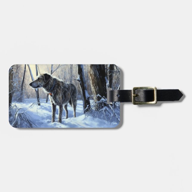 Etiqueta De Bagagem Irish Wolfhound Deixe-o nevar no Natal (Frente Horizontal)