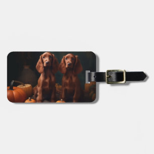 Etiqueta De Bagagem Irlandês Red Setter Puppy Autumn Delight Pumpkin