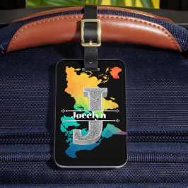 Etiqueta De Bagagem J Monograma Inicial do Prata Personalizado Seu Nom