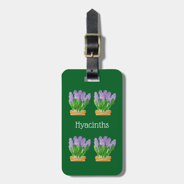 Etiqueta De Bagagem Jacintos Roxos em um Planter (Frente Vertical)