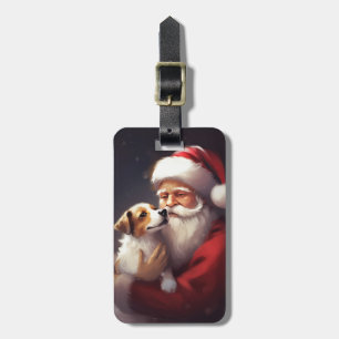 Etiqueta De Bagagem Jack Russell Com Papai Noel Natal Festivo