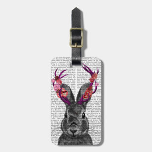 Etiqueta De Bagagem Jackalope com Antlers Rosa