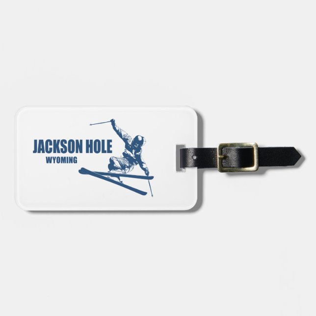 Etiqueta De Bagagem Jackson Hole Wyoming Skier (Frente Horizontal)