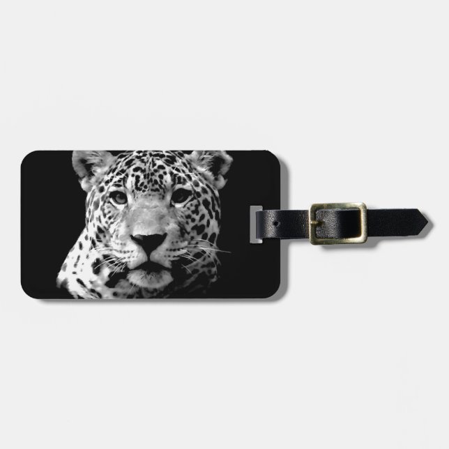 Etiqueta De Bagagem Jaguar Preto e Branco (Frente Horizontal)