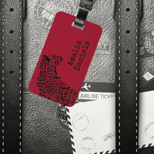Etiqueta De Bagagem Jaguar Preto e Vermelho Personalizado