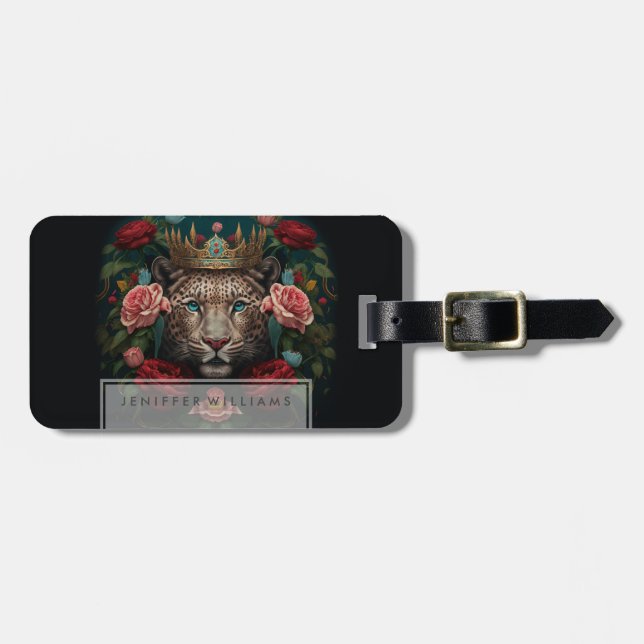 Etiqueta De Bagagem Jaguar with Crown in Flowers Painting              (Frente Horizontal)