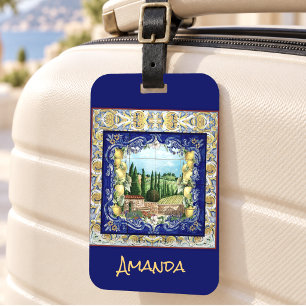 Etiqueta De Bagagem Jardim de Citrinos de Azulejos Azuis de Verão Ital
