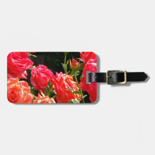 Etiqueta De Bagagem Jardim rosa de rosa de coral de laranja vermelho-e