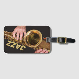 Etiqueta De Bagagem Jazzman Jogando Saxofone Dourado
