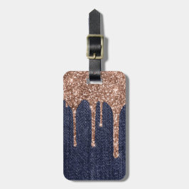 Etiqueta De Bagagem Jeans Brilhantes Rosa Dourados Girly