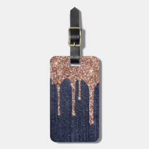 Etiqueta De Bagagem Jeans Brilhantes Rosa Dourados Girly