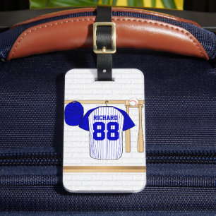 Etiqueta De Bagagem Jérsei de basebol azul e branco personalizado