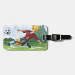 Etiqueta De Bagagem Jogador de futebol batendo uma bola por Jay Throck