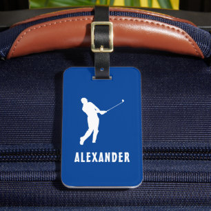 Etiqueta De Bagagem Jogador de Golfe Masculino Golfe Golfer Azul Branc