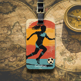 Etiqueta De Bagagem Jogadora de Futebol Feminina Retro