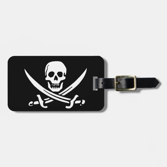 Etiqueta De Bagagem Jolly Roger Pirate Skull Bone (Frente Horizontal)