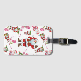 Etiqueta De Bagagem Jolly Santa Claus e Pink Floral Natal