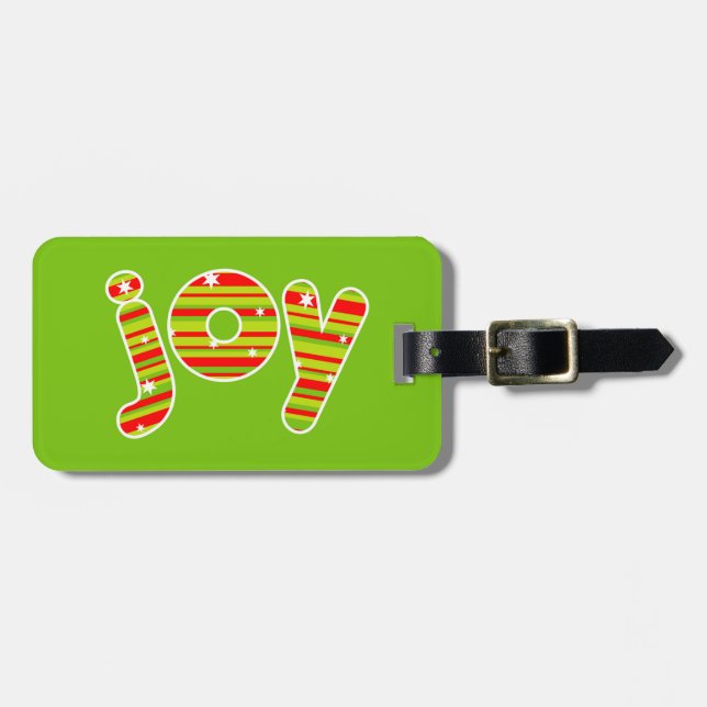 Etiqueta De Bagagem JOY at Christmas, Red & Green Stripes (Frente Horizontal)