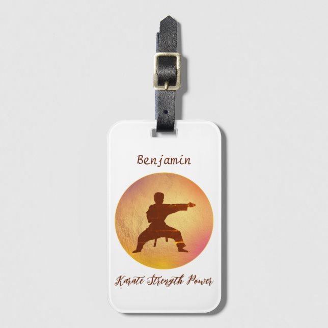 Etiqueta De Bagagem Karate Silhouette Artes Marciais Personalizadas Mo (Frente Vertical)