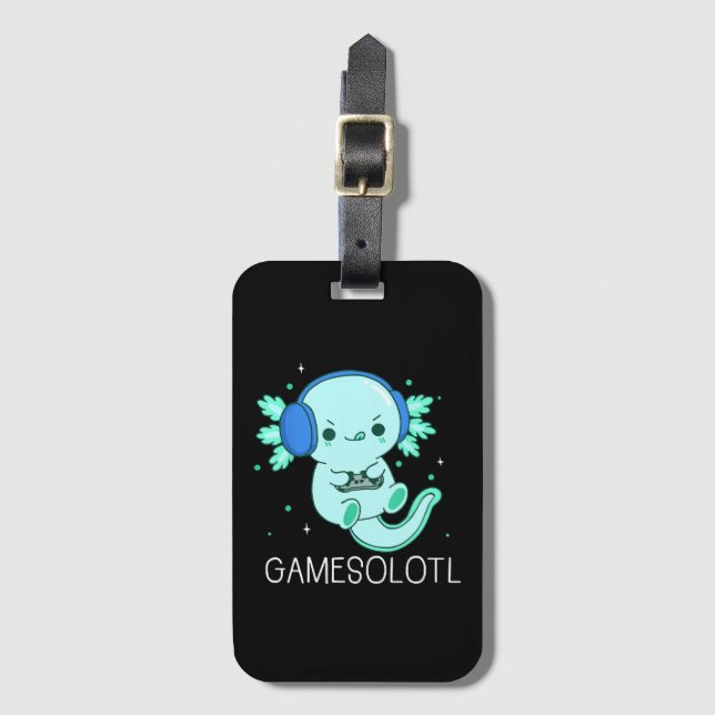 Etiqueta De Bagagem Kawaii Gamesolotl Axolotl Gamer (Frente Vertical)