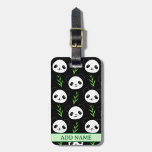 Etiqueta De Bagagem Kawaii Panda Pattern Bamboo Em Verde Branco Negro