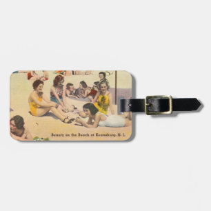 Etiqueta De Bagagem Keansburg, Nova Jersey - Cena de praia antiga