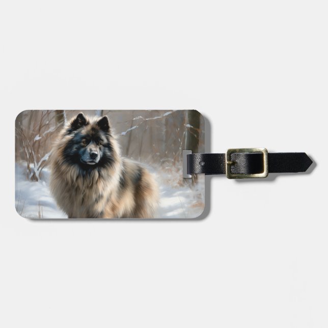 Etiqueta De Bagagem Keeshond Deixe-o nevar no Natal (Frente Horizontal)