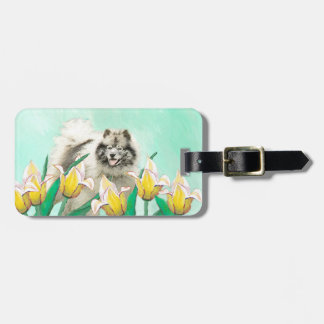 Etiqueta De Bagagem Keeshond em Tulips pintando lindas artes caninas o