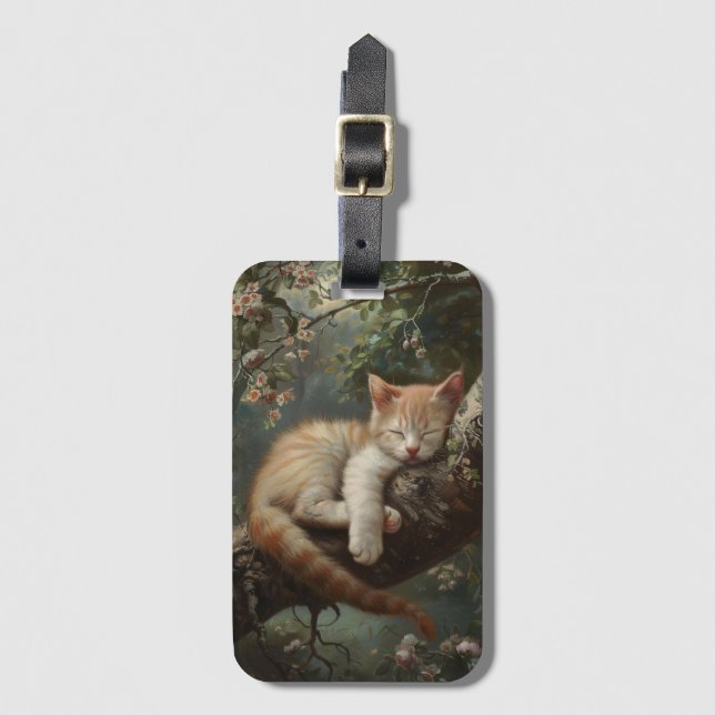 Etiqueta De Bagagem Kitten dormindo em uma árvore (Frente Vertical)