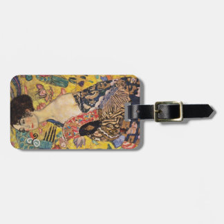 Etiqueta De Bagagem Klimt Lady com ventilador de arte