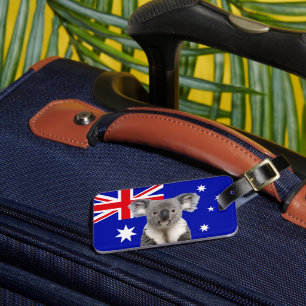 Etiqueta De Bagagem Koala com fundo de bandeira australiana