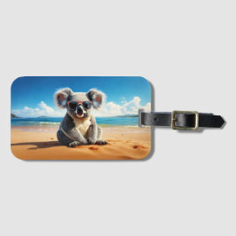 Etiqueta De Bagagem Koala em uma praia arenosa