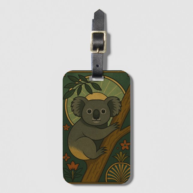 Etiqueta De Bagagem Koala Ornamental em Mandala Botânica (Frente Vertical)