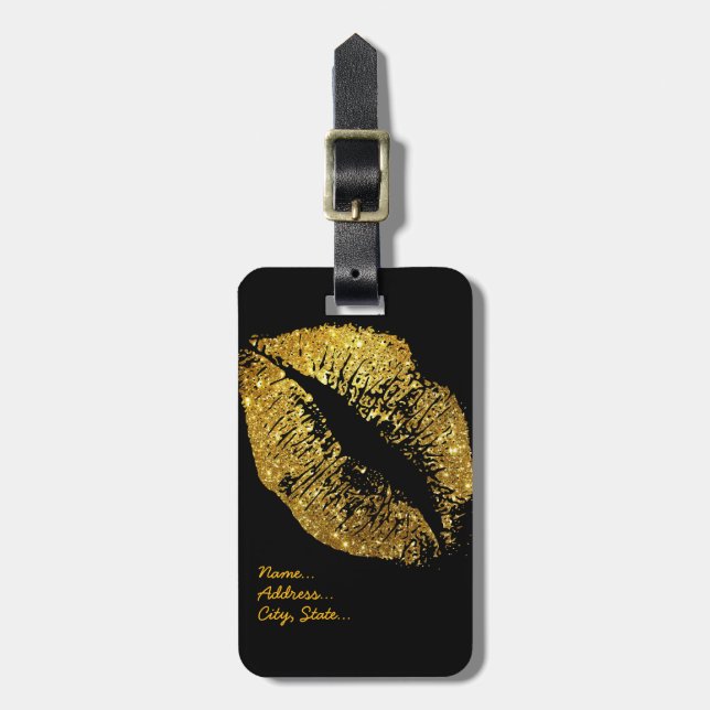 Etiqueta De Bagagem Lábios Dourados do brilho (Frente Vertical)