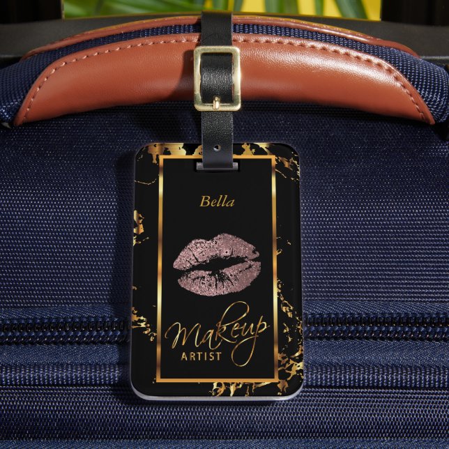 Etiqueta De Bagagem Lábios Luminosos Dourados rosa - Artista Makeup (Frente Insitu 2)