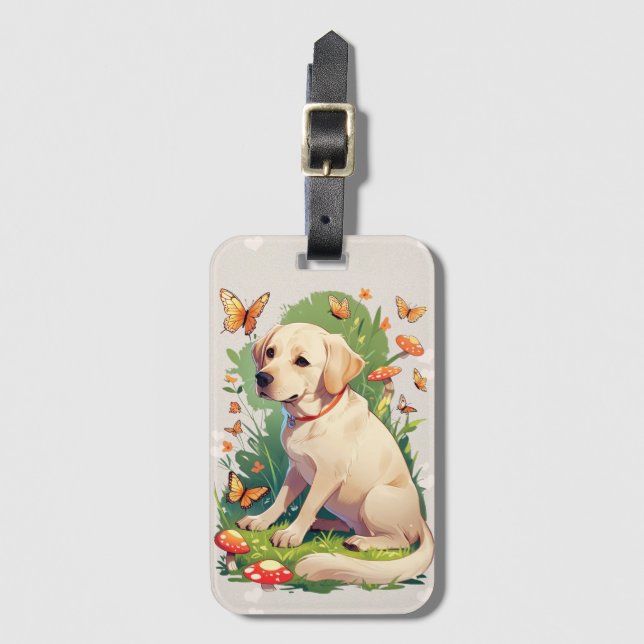 Etiqueta De Bagagem Labrador Bonito Retriever com borboletas (Frente Vertical)