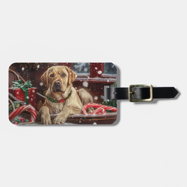 Etiqueta De Bagagem Labrador Cachorro Natal Festivo (Frente Horizontal)