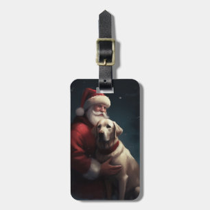 Etiqueta De Bagagem Labrador com Papai Noel Natal Festivo