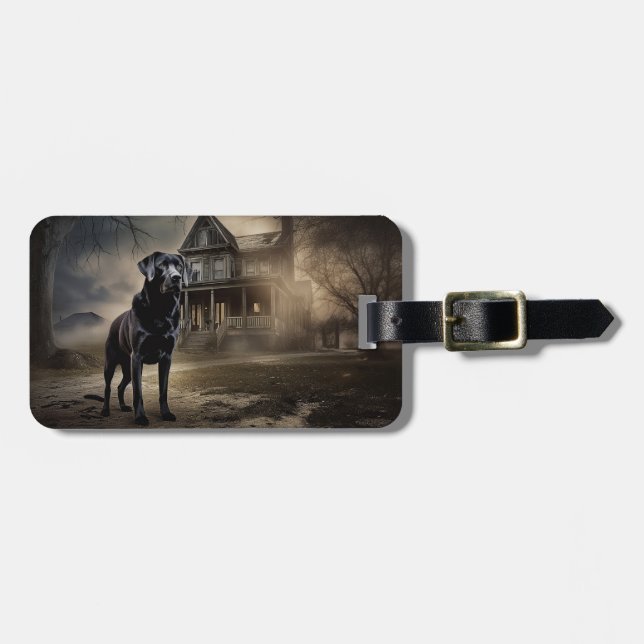 Etiqueta De Bagagem Labrador Preto Halloween Assustador (Frente Horizontal)