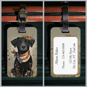 Etiqueta De Bagagem Labrador Whimsic Patriótico do Black Lab Retriever
