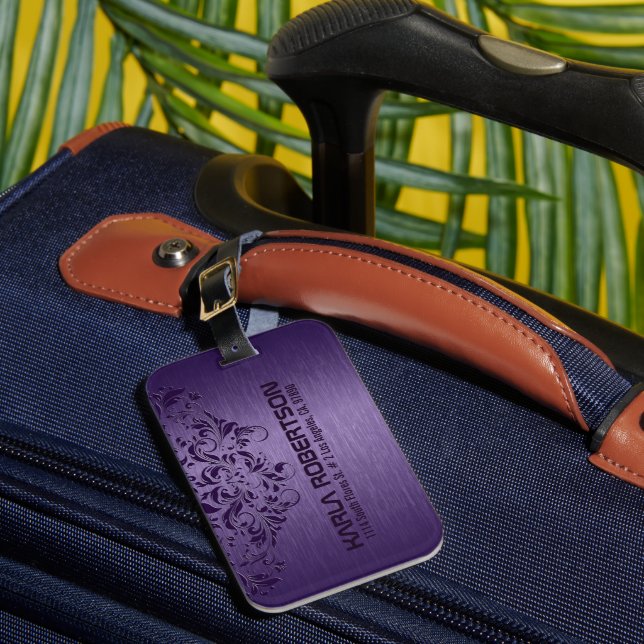 Etiqueta De Bagagem Lace Metálico e Roxo Profundo (Frente Insitu 1)