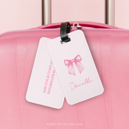 Etiqueta De Bagagem Laço Rosa Elegante Moderno Personalizado