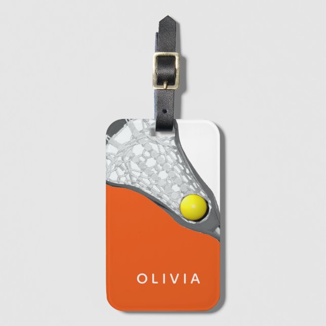 Etiqueta De Bagagem Lacrosse Personalizado Laranja (Frente Vertical)